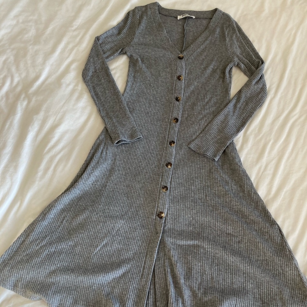 NWOT Gray Ribbed Calf Length A-Line Dress